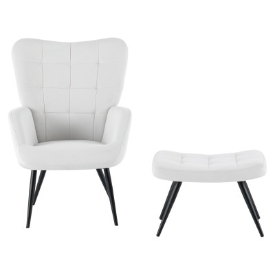 Fotoliu cu suport pentru picioare, gri deschis ţesătură Velvet/negru, HABEN