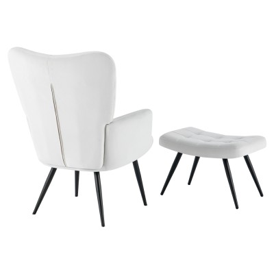 Fotoliu cu suport pentru picioare, gri deschis ţesătură Velvet/negru, HABEN