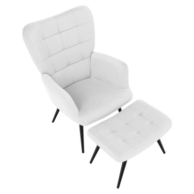 Fotoliu cu suport pentru picioare, gri deschis ţesătură Velvet/negru, HABEN