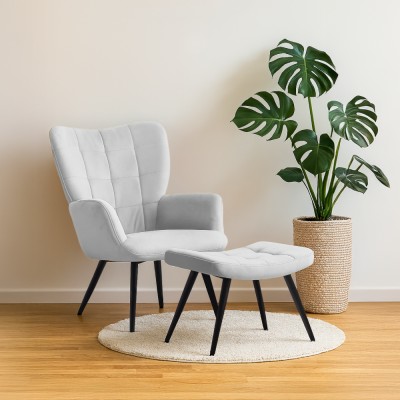 Fotoliu cu suport pentru picioare, gri deschis ţesătură Velvet/negru, HABEN