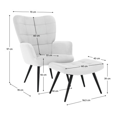 Fotoliu cu suport pentru picioare, gri deschis ţesătură Velvet/negru, HABEN