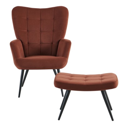 Fotoliu cu suport pentru picioare, ţesătură Velvet maro/negru, HABEN