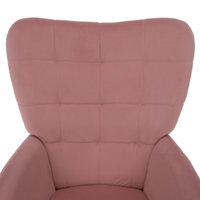 Fotoliu cu suport pentru picioare, ţesătură Velvet roz/stejar, HABEN