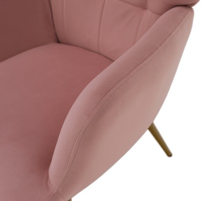 Fotoliu cu suport pentru picioare, ţesătură Velvet roz/stejar, HABEN