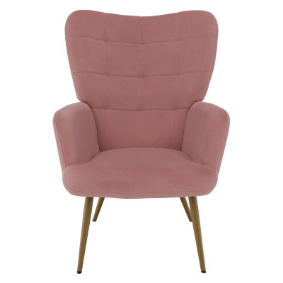 Fotoliu cu suport pentru picioare, ţesătură Velvet roz/stejar, HABEN