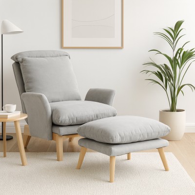 Fotoliu cu taburet, gri deschis, ZANDER