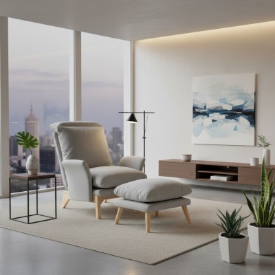 Fotoliu cu taburet, gri deschis, ZANDER