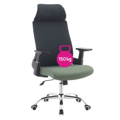 Fotoliu de birou, gri închis/verde/crom, portanţă 150 kg, HOLGER