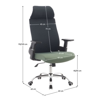 Fotoliu de birou, gri închis/verde/crom, portanţă 150 kg, HOLGER