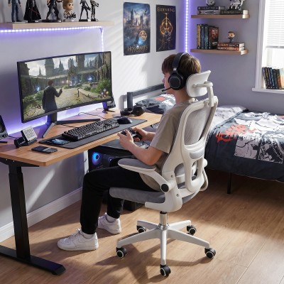 Fotoliu de birou, gri/alb, FERIS