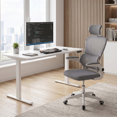 Fotoliu de birou, gri/alb, FERIS