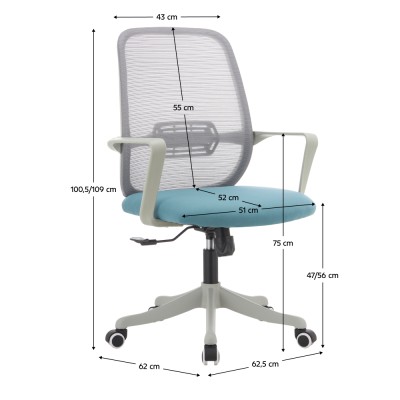 Fotoliu de birou, gri/albastru, DERVIN