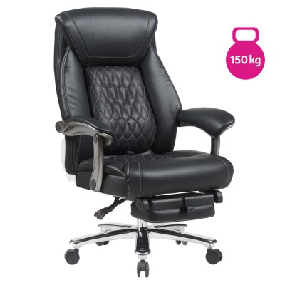 Fotoliu de birou, piele ecologică neagră/crom, portanţă 150 kg, URIEN