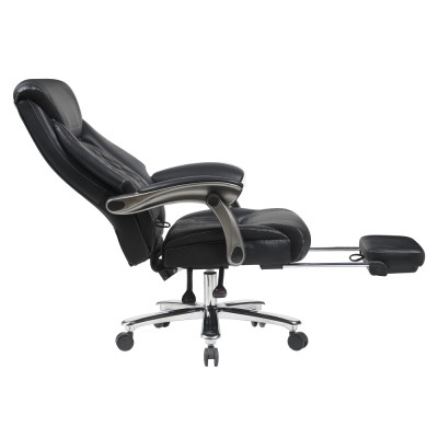 Fotoliu de birou, piele ecologică neagră/crom, portanţă 150 kg, URIEN