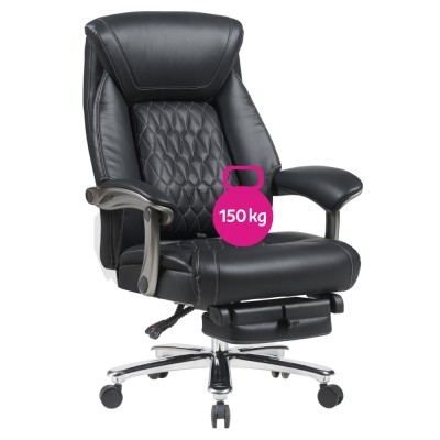 Fotoliu de birou, piele ecologică neagră/crom, portanţă 150 kg, URIEN