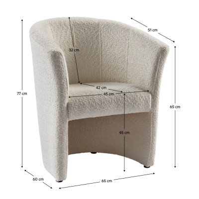 Fotoliu de club, material textil crem Coral, CUBA