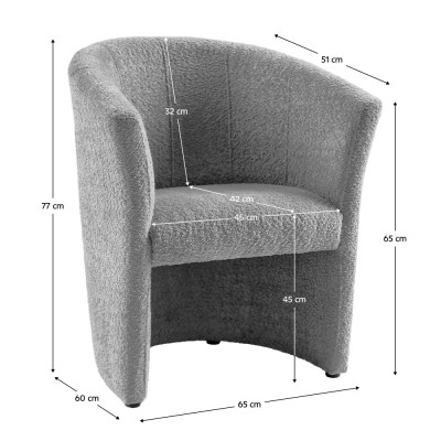Fotoliu de club, material textil gri Coral, CUBA