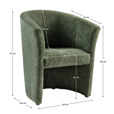 Fotoliu de club, material textil verde Coral, CUBA