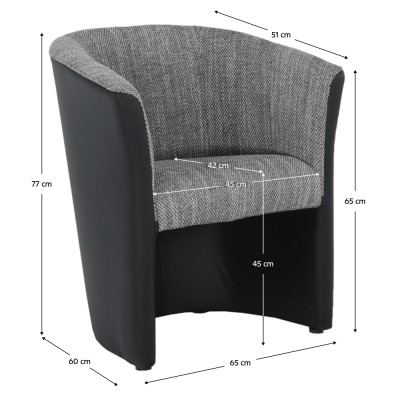 Fotoliu de club, piele eco Damasko negru/material gri, CUBA