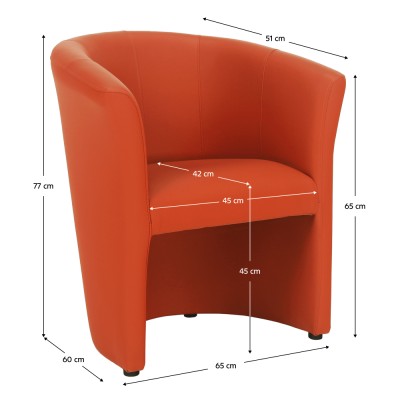 Fotoliu de club, piele ecologică portocalie, CUBA