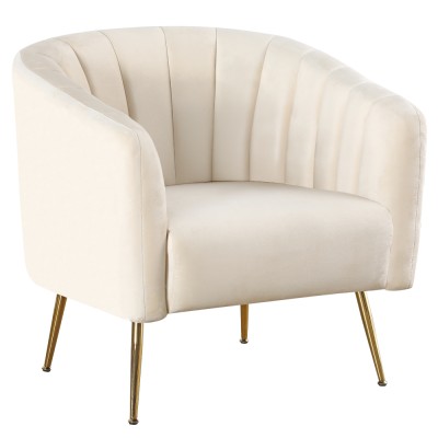 Fotoliu de design, ţesătură Velvet bej/gold crom-auriu, BAGY
