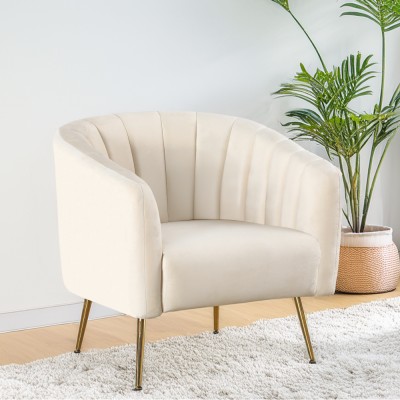 Fotoliu de design, ţesătură Velvet bej/gold crom-auriu, BAGY