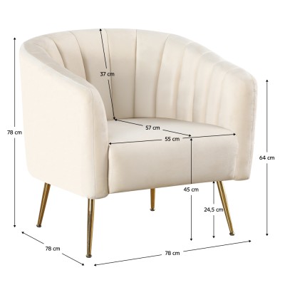 Fotoliu de design, ţesătură Velvet bej/gold crom-auriu, BAGY