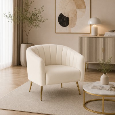 Fotoliu de design, ţesătură Velvet bej/gold crom-auriu, BAGY