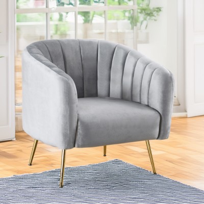 Fotoliu de design, ţesătură Velvet gri/gold crom-auriu, BAGY