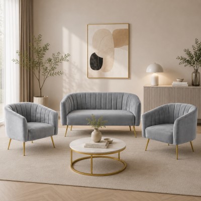 Fotoliu de design, ţesătură Velvet gri/gold crom-auriu, BAGY