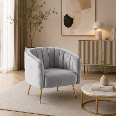 Fotoliu de design, ţesătură Velvet gri/gold crom-auriu, BAGY