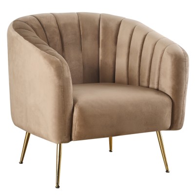 Fotoliu de design, ţesătură Velvet maro/gold crom-auriu, BAGY