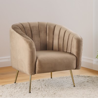 Fotoliu de design, ţesătură Velvet maro/gold crom-auriu, BAGY
