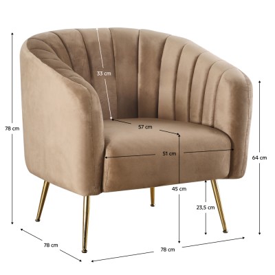 Fotoliu de design, ţesătură Velvet maro/gold crom-auriu, BAGY