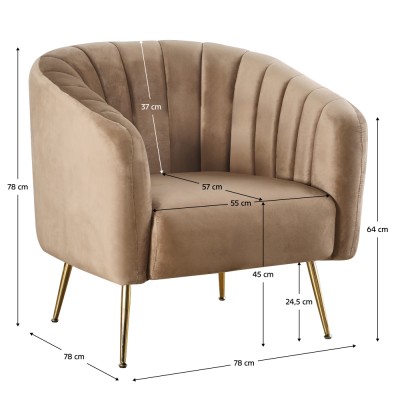 Fotoliu de design, ţesătură Velvet maro/gold crom-auriu, BAGY