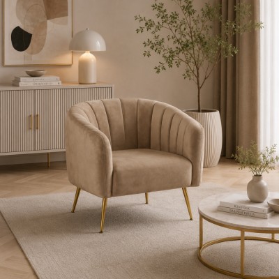 Fotoliu de design, ţesătură Velvet maro/gold crom-auriu, BAGY