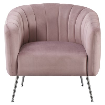 Fotoliu de design, ţesătură Velvet roz/crom-argintiu, BAGY
