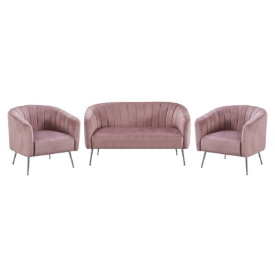 Fotoliu de design, ţesătură Velvet roz/crom-argintiu, BAGY
