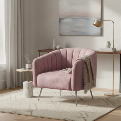 Fotoliu de design, ţesătură Velvet roz/crom-argintiu, BAGY
