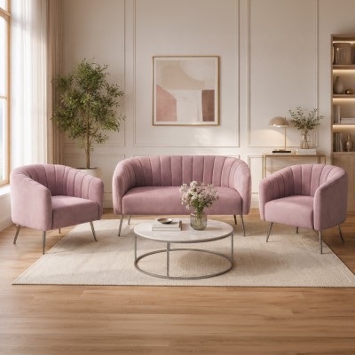 Fotoliu de design, ţesătură Velvet roz/crom-argintiu, BAGY
