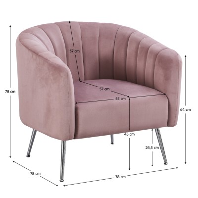 Fotoliu de design, ţesătură Velvet roz/crom-argintiu, BAGY