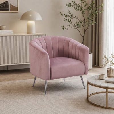 Fotoliu de design, ţesătură Velvet roz/crom-argintiu, BAGY