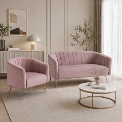Fotoliu de design, ţesătură Velvet roz/crom-argintiu, BAGY