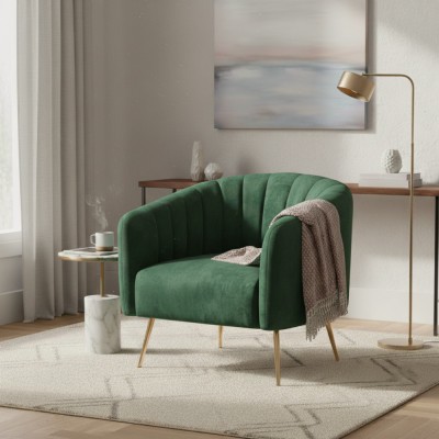 Fotoliu de design, ţesătură Velvet verde închis/gold crom-auriu, BAGY
