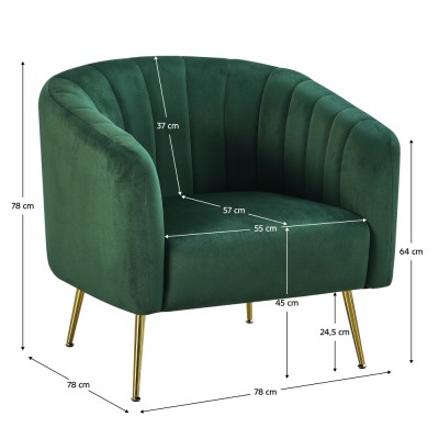 Fotoliu de design, ţesătură Velvet verde închis/gold crom-auriu, BAGY
