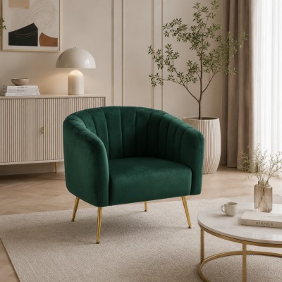 Fotoliu de design, ţesătură Velvet verde închis/gold crom-auriu, BAGY