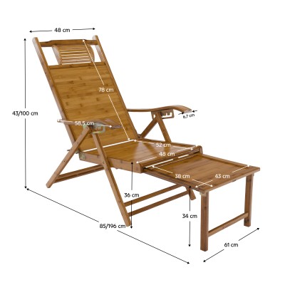 Fotoliu de grădină poziţionabil, natural, bambus, VARDON