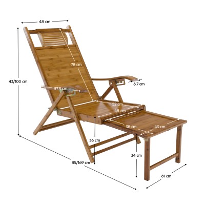 Fotoliu de grădină poziţionabil, natural, bambus, VARDON