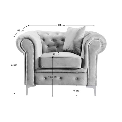 Fotoliu de lux, stofă gri deschis Velvet, ROMANO