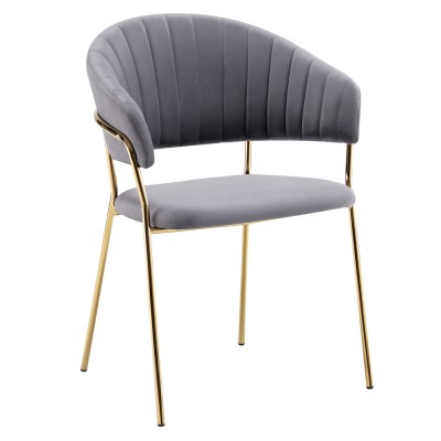 Fotoliu de sufragerie de design, gri-maro Velvet/gold crom auriu, DASMIN TIP 1